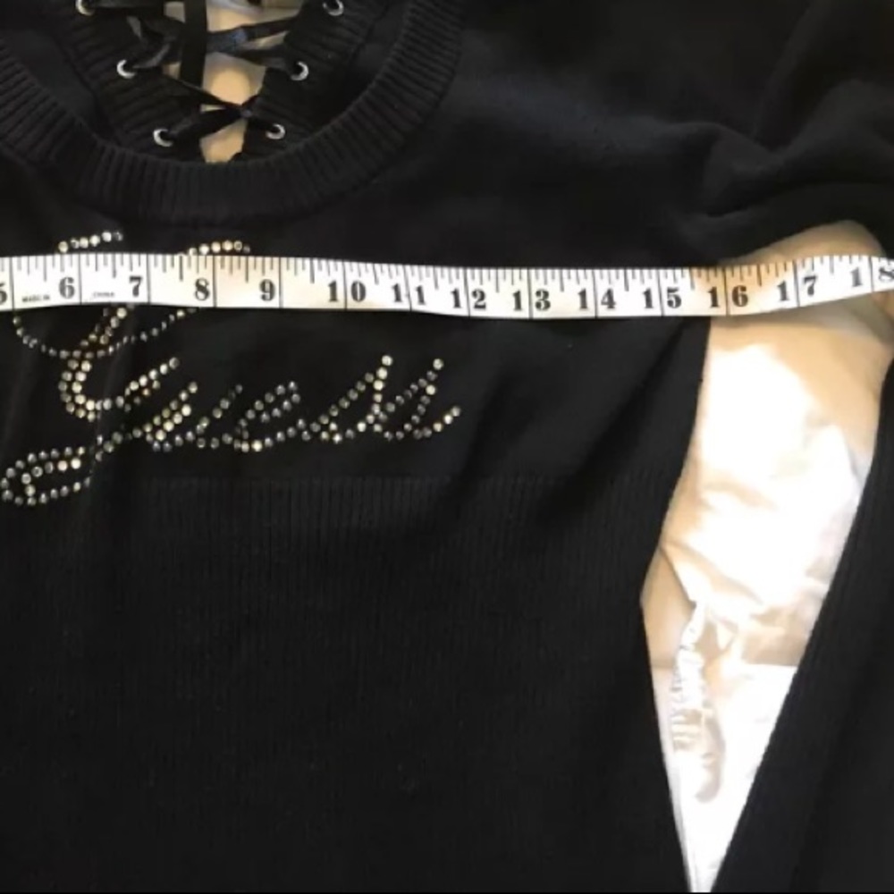 Guess || Black Rhinestone Lace Up Sweater - Picture 5 of 7